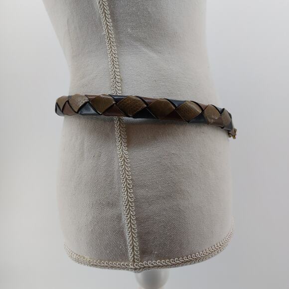 Vintage Womens Leather Weaved Snake Brown Belt 32" Claw Buckle - Picture 8 of 12
